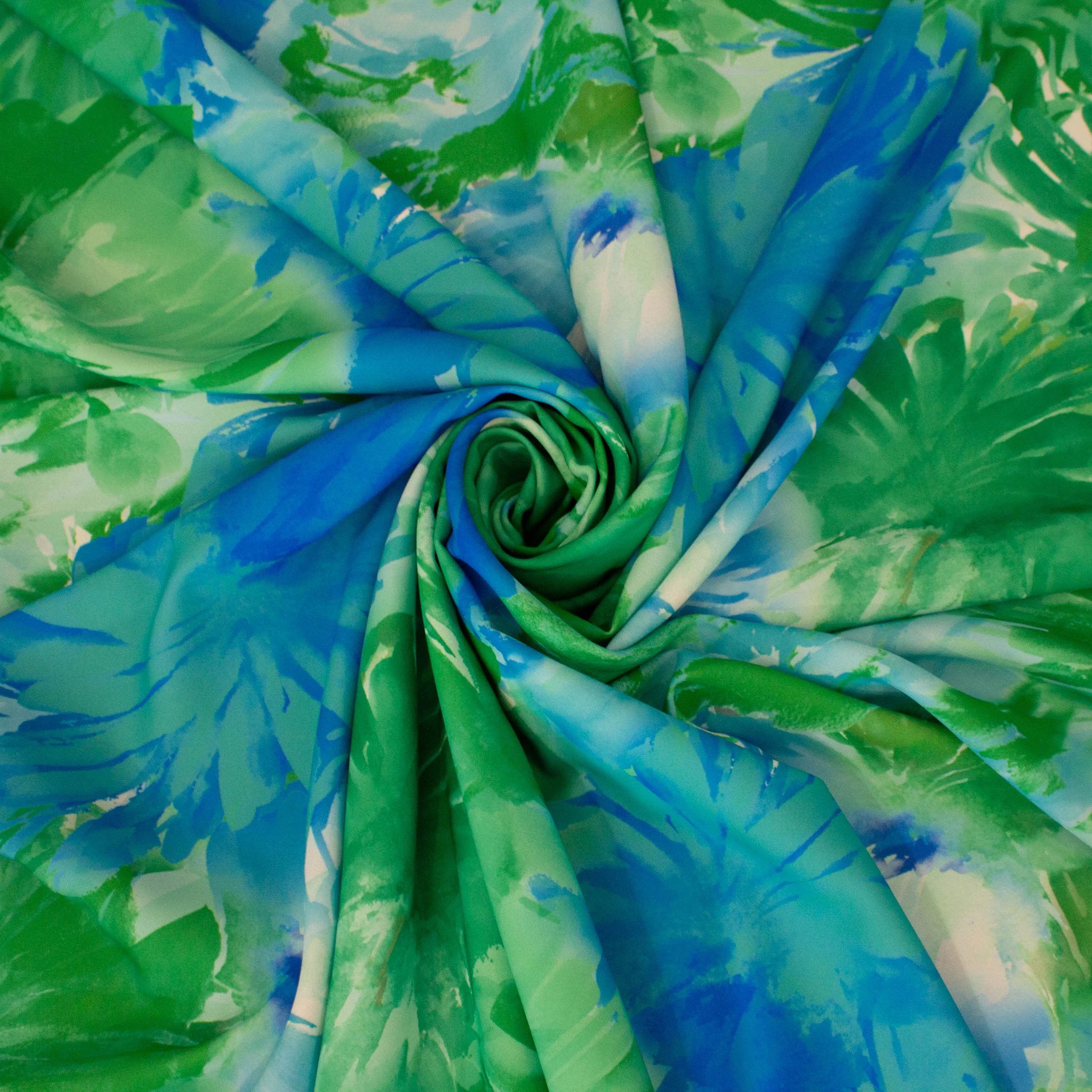 Polyester blauwe en groene bloemen - Lorré